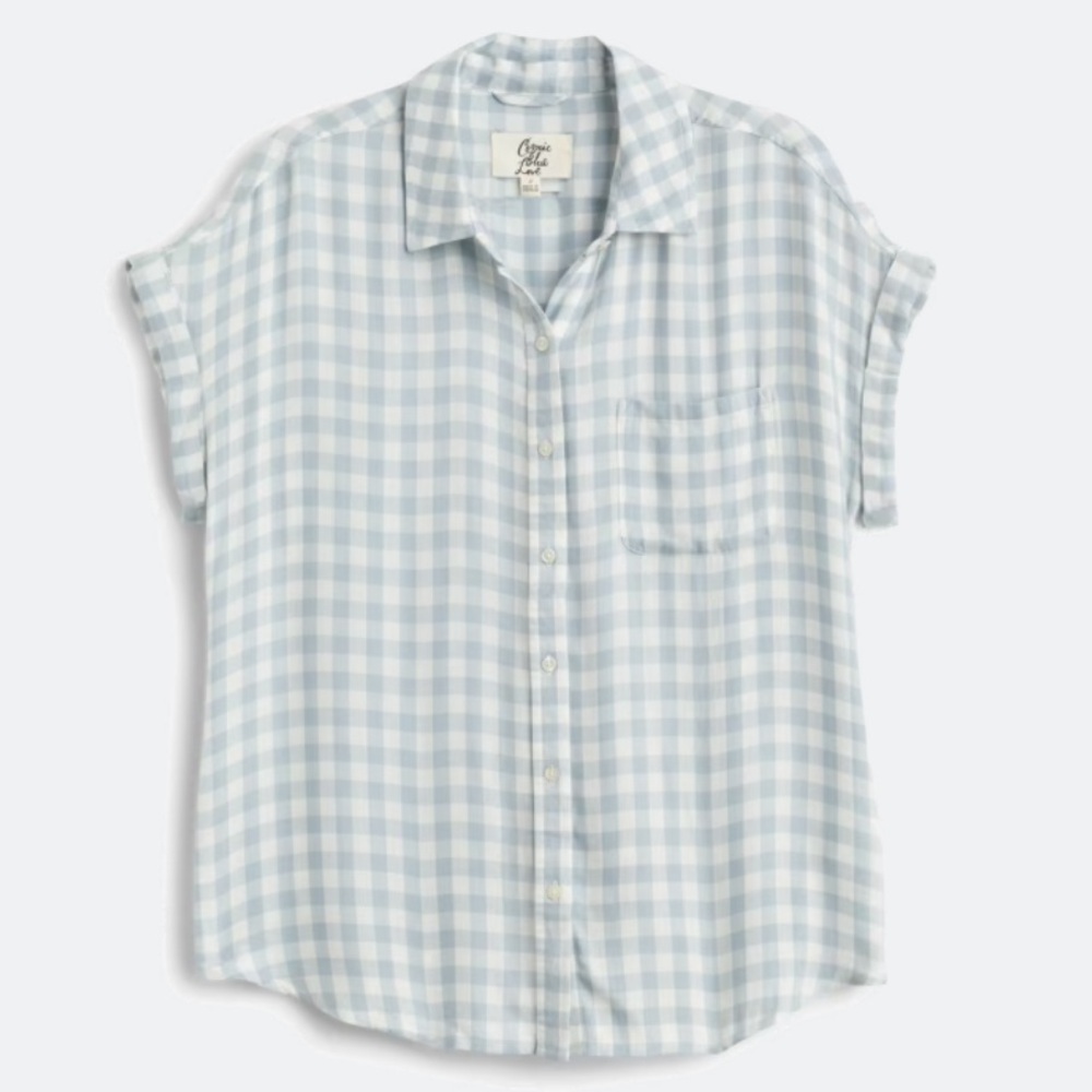 Ava Button Down Blouse Light Blue Checkered